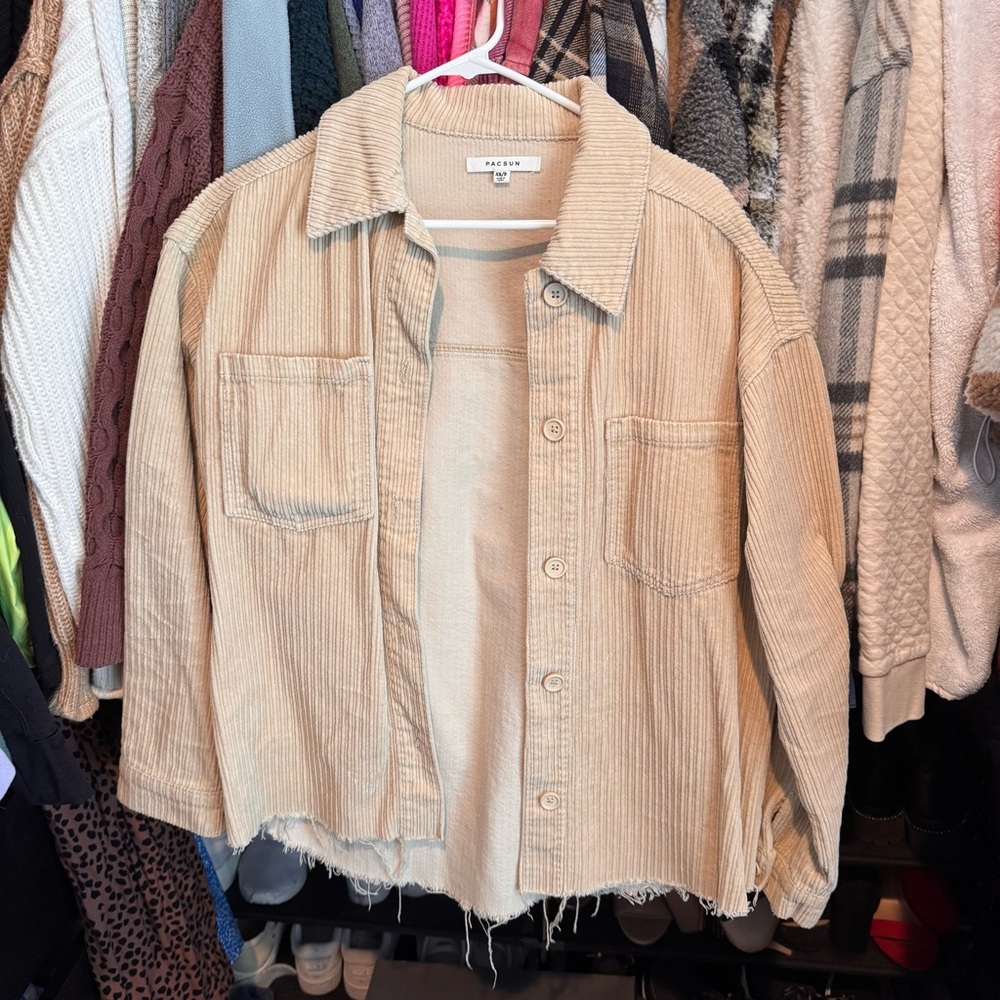 Pacsun Beige Corduroy Oversized Jacket Distressed Hem